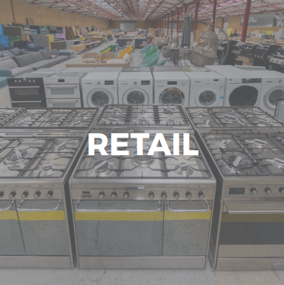 low brightness assorted white goods and appliances with a title in white lettering that reads Retail