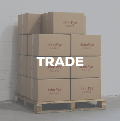low brightness pallet filled with John Pye branded boxes with a title in white lettering that reads Trade